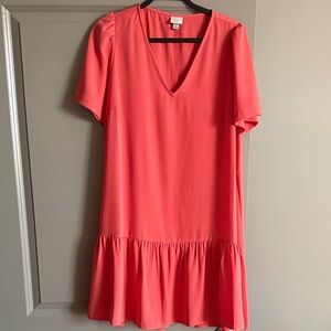a new day Coral V-Neck Ruffle Hem Mini Dress